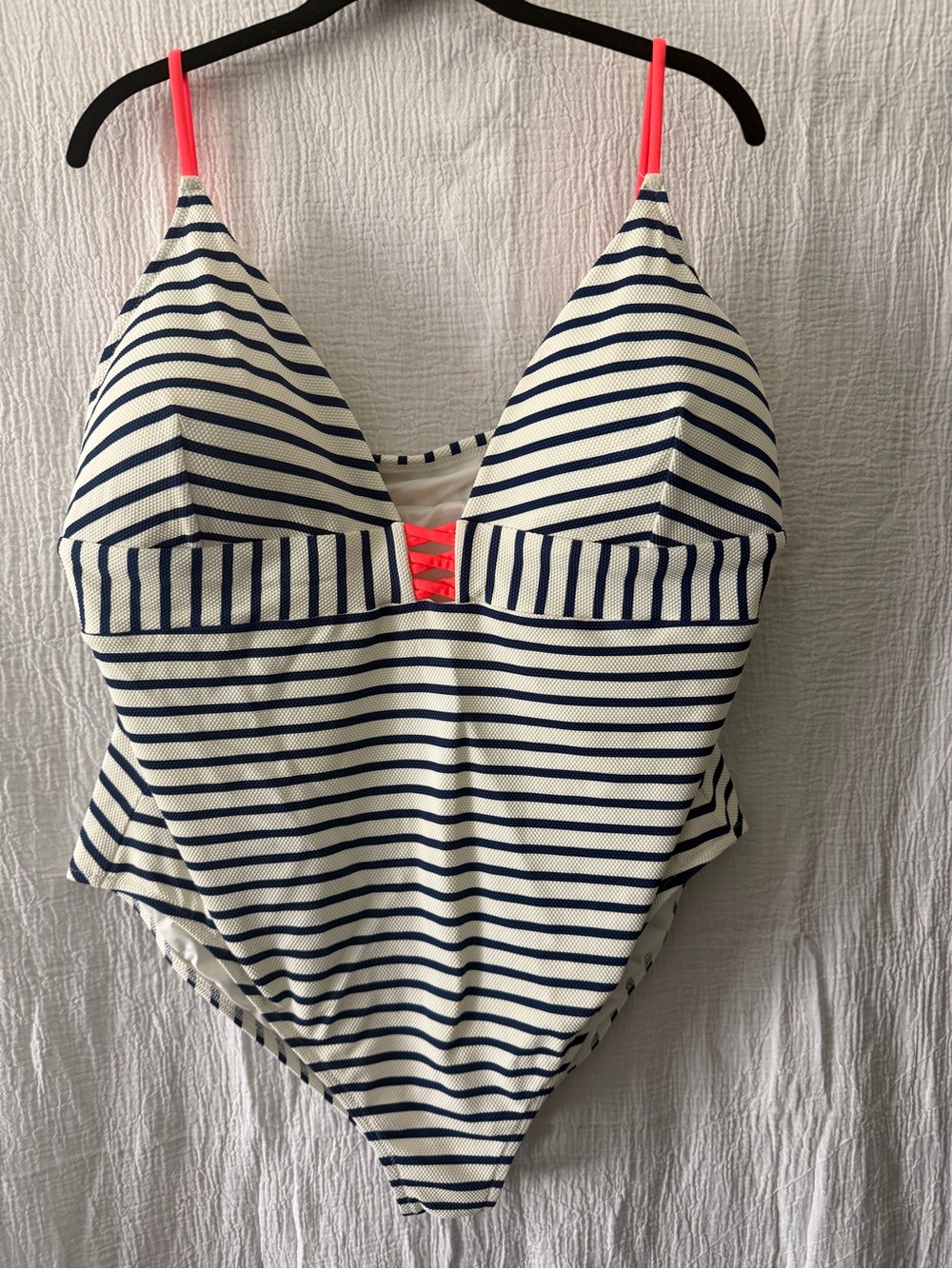 J. Crew Navy One-Piece with Neon Pink Straps